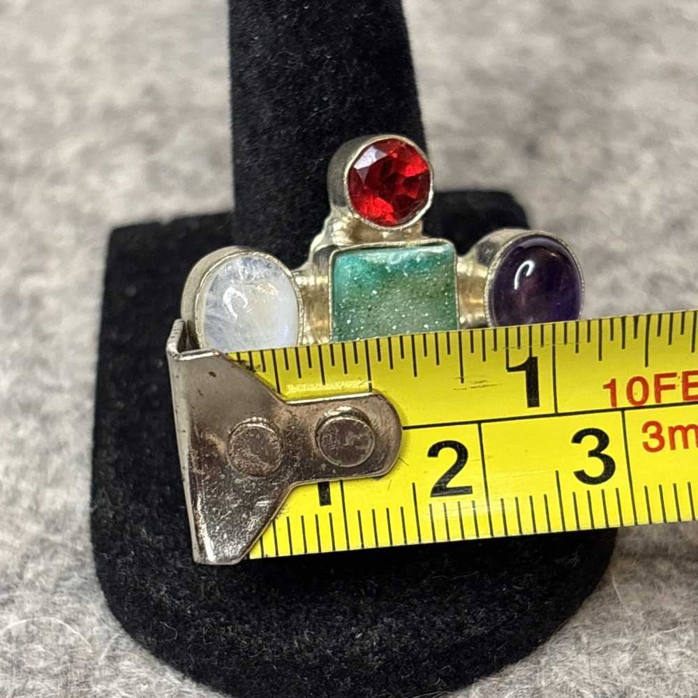 925 Sterling Silver Druzy Agate Moonstone Amethyst Ring Size 7.5 Multi Stone - Picture 6 of 8